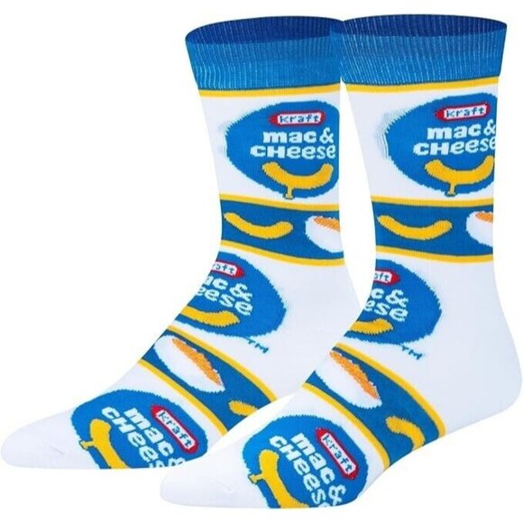 Kraft Mac & Cheese Crew Socks Men's (6-12 Shoe Size) White, Blue, Yellow, Red - Picture 1 of 1